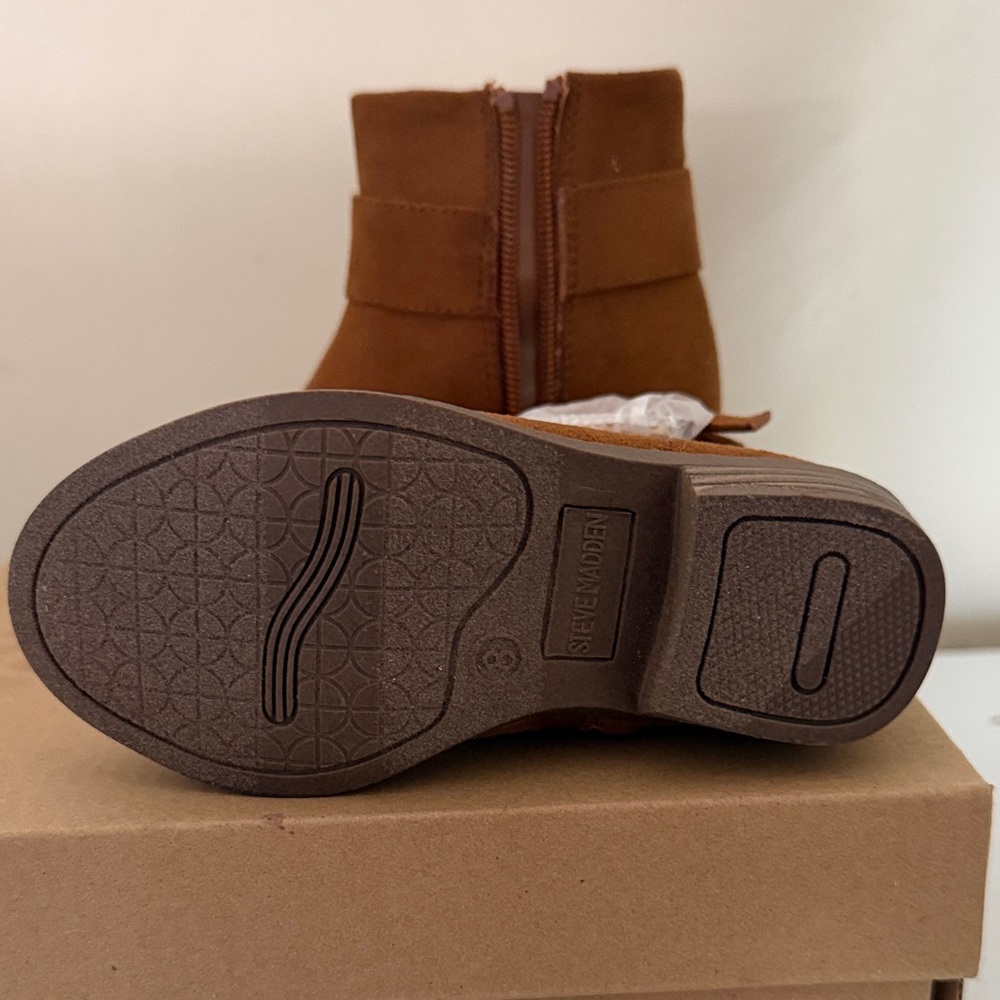 Steve Madden Girls' Chestnut Brown Ankle Boots with Decorative Buckle - Picture 3 of 5